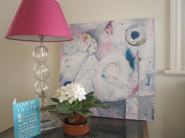 living room glimpse: painting by Tara Leaver 
