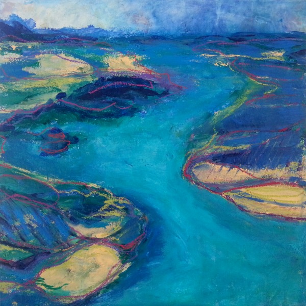 River by Tara Leaver :: mixed media on canvas :: 40 x 40cm