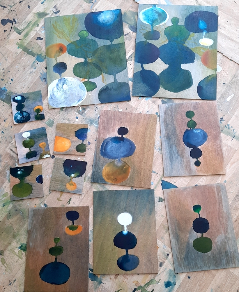 Working in multiples - the rock pool paintings in progress