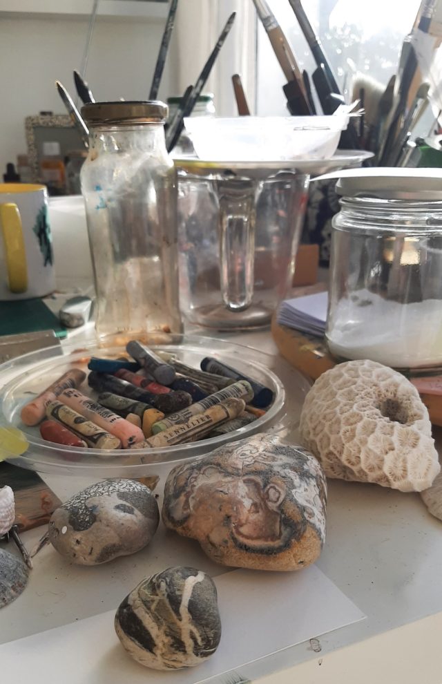 art supplies and nature finds
